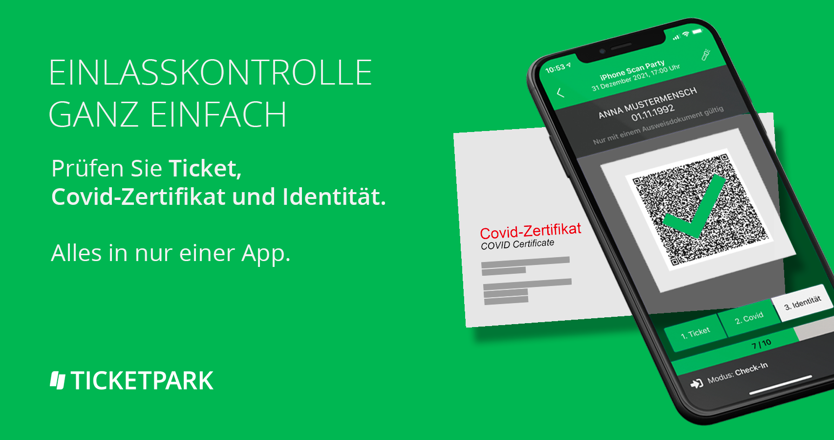 heckIn-App: Ticket, Covid-Zertifikat & Identität