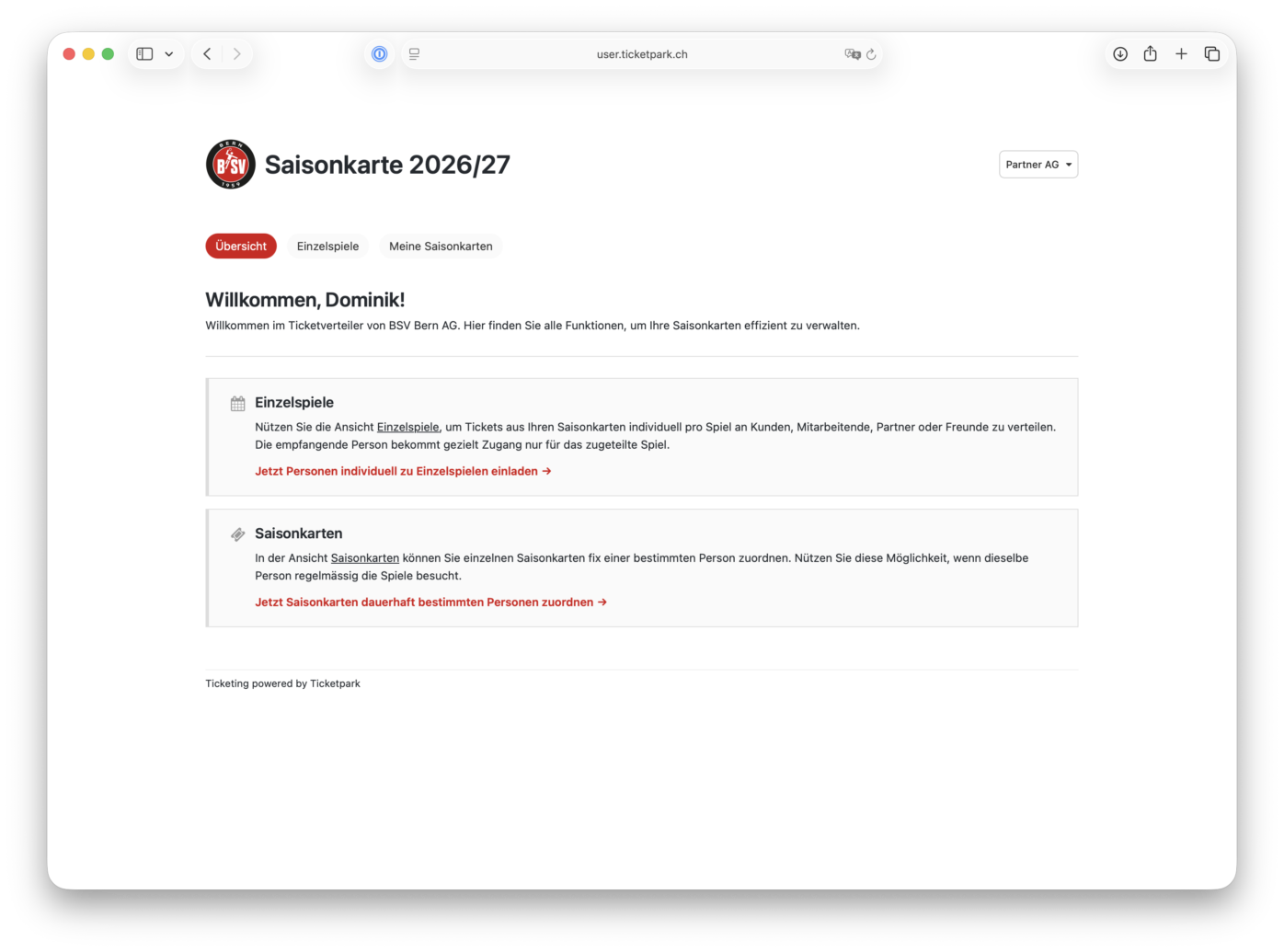 Ticketpark Saisonkartenverteiler Dashboard Übersicht für Sponsoren